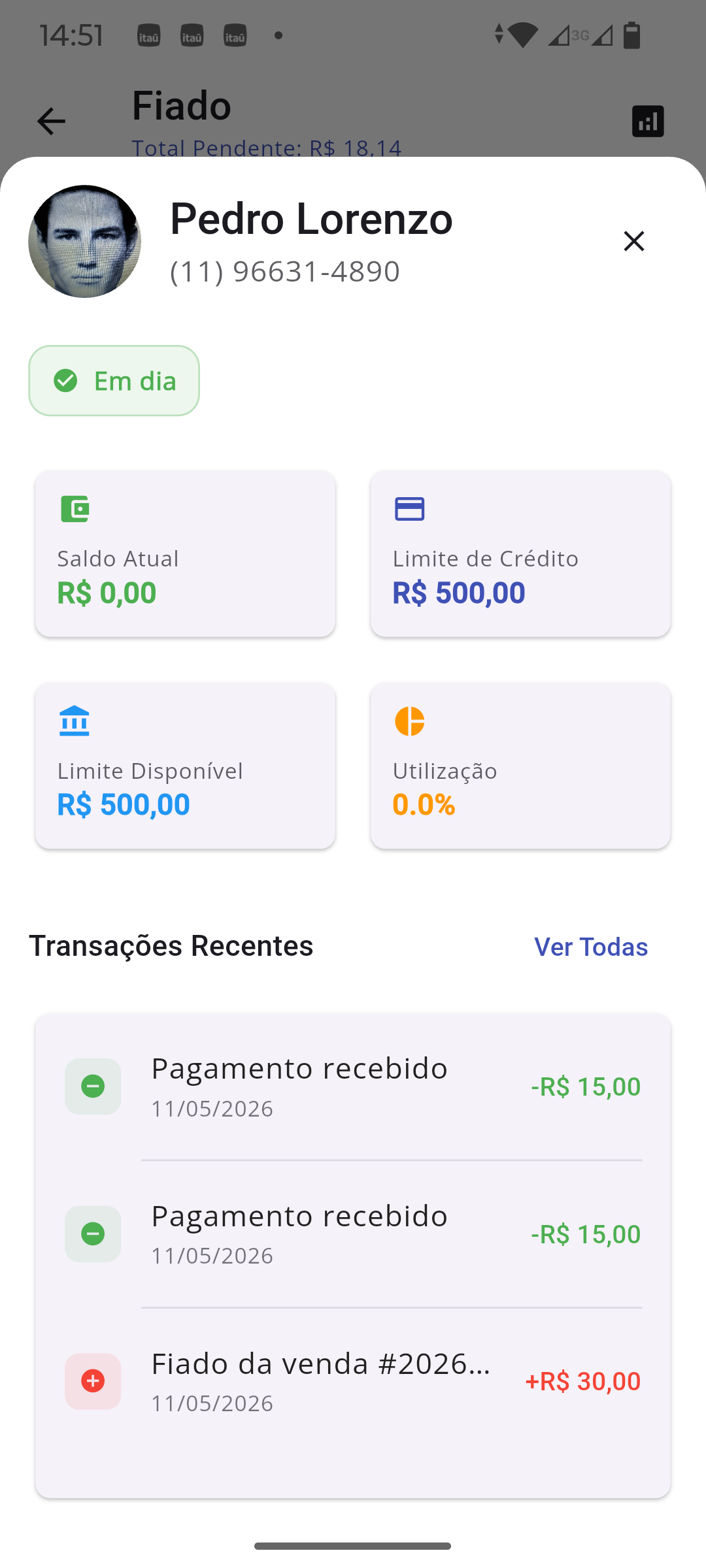 Tela de resumo do negócio no aplicativo AppCo