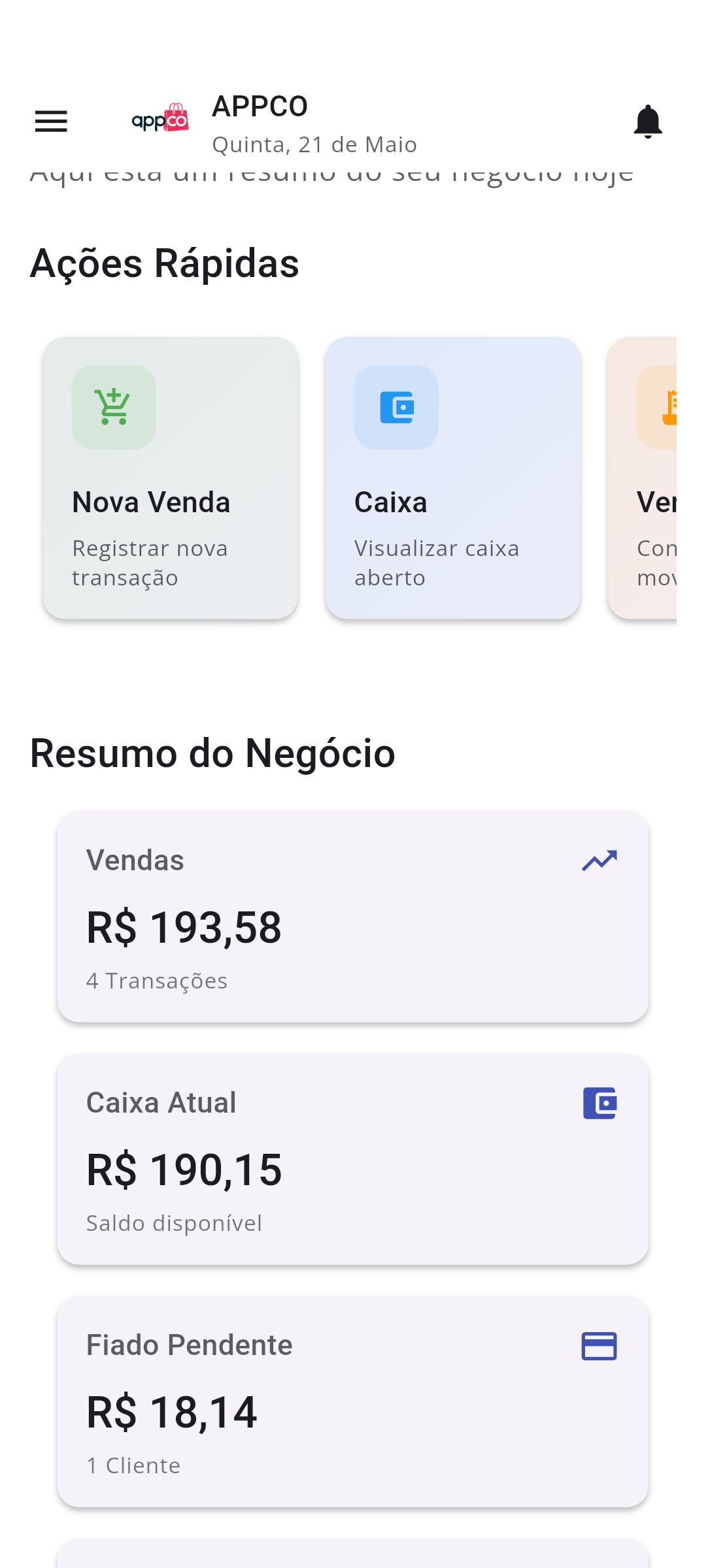 Tela inicial do aplicativo AppCo